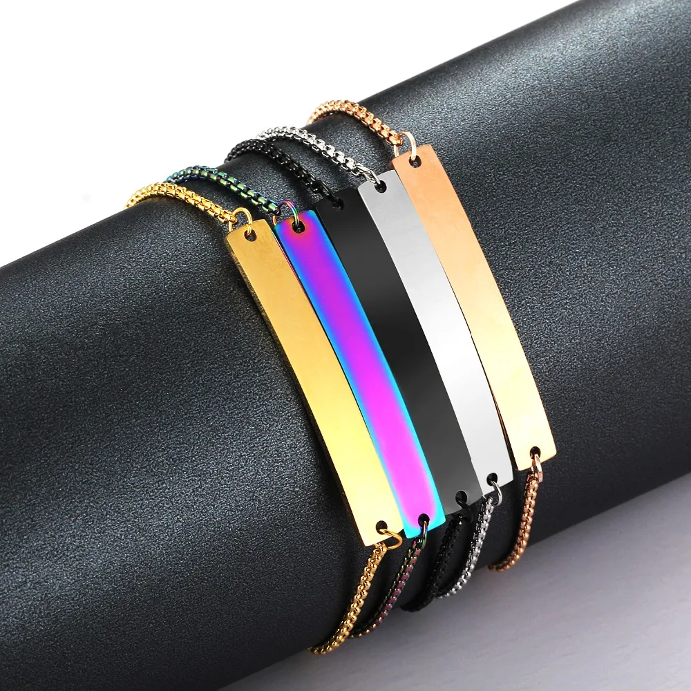 

10pcs/lot Stainless Steel 5 Colors Mirror Polish Bending Bar Bracelets & Bangle Jewelry Making Can Lettering Adjustable