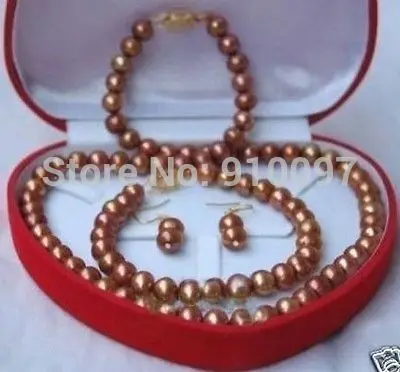 

LHX54013>>genuine brown pearl necklace Bracelet earring set