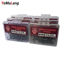 YeMuLang 10 кор./лот углерода Сталь Карп Рыболовный крючок набор крючков для Fly бронзовых морских рыболовных крючков в крючки с отверстием для коробка для рыболовной снасти