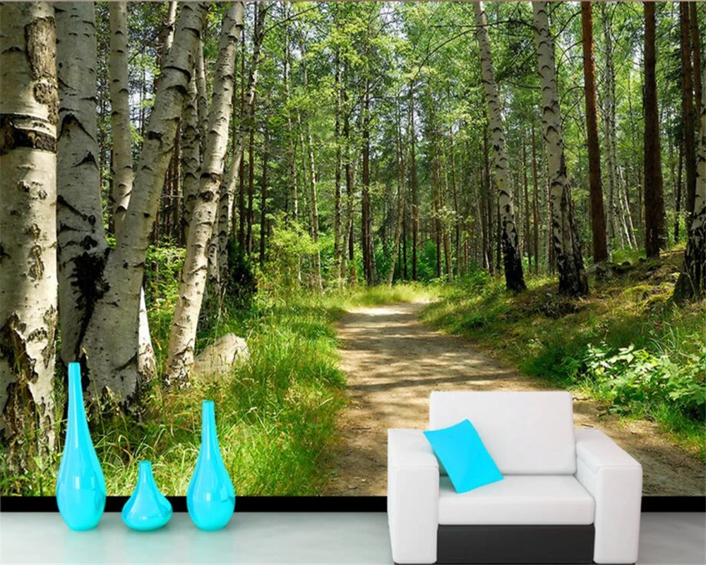 

beibehang Nature Landscape Green Woods White Birch Landscape TV Background Wall 3D mural wallpaper modern decoration wall paper