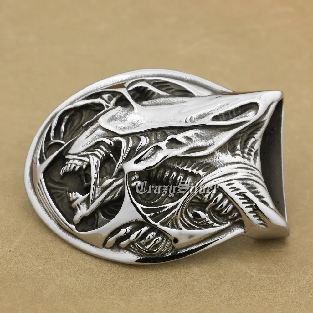 

316L Stainless Steel Handmade AVP Alien Mens Biker Rocker Punk Belt Buckle 10B08