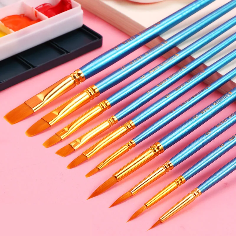 

10 sticks wolf gouache paint brush set short nylon hair watercolor painting acrylic student painting art supplies