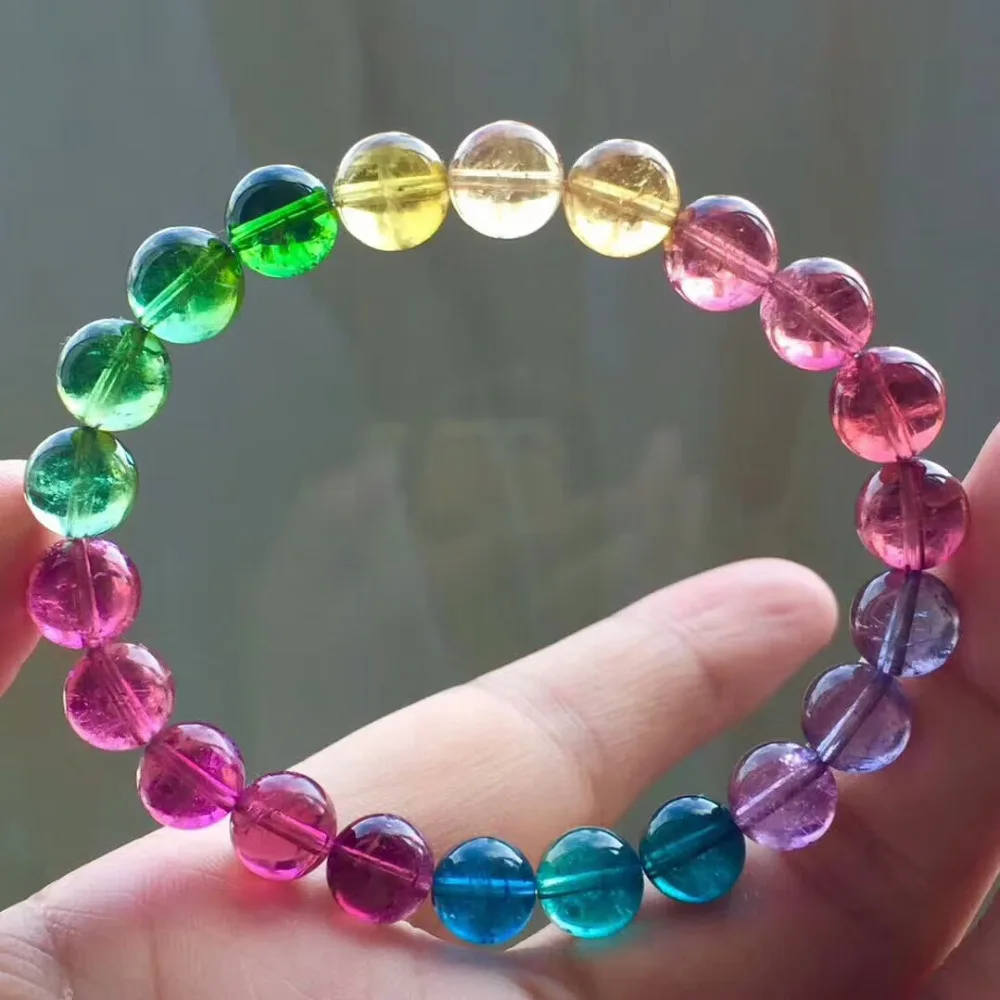 

Drop Shipping Natural Brazil Colorful Tourmaline Bracelet For Women and Men Quartz 9mm Crystal Clear Round Beads Bracelet AAAAAA
