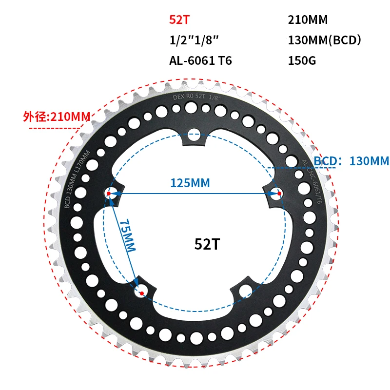 36T 39 т 42 44 46T 48 т 52 велосипеды Crank диаметра окружности болтов(цепное колесо зубчатое колесо цепной передачи цепочка, зуб срез ремонт Запчасти для односкоростной