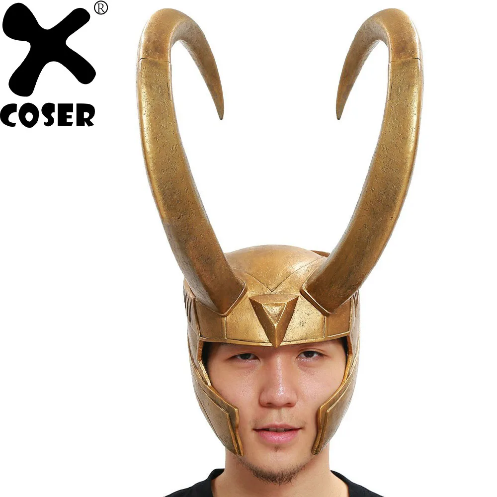 XCOSER Loki шлем Тор Локи Косплей Костюм Золотой из ПВХ маска на всю голову Хэллоуин