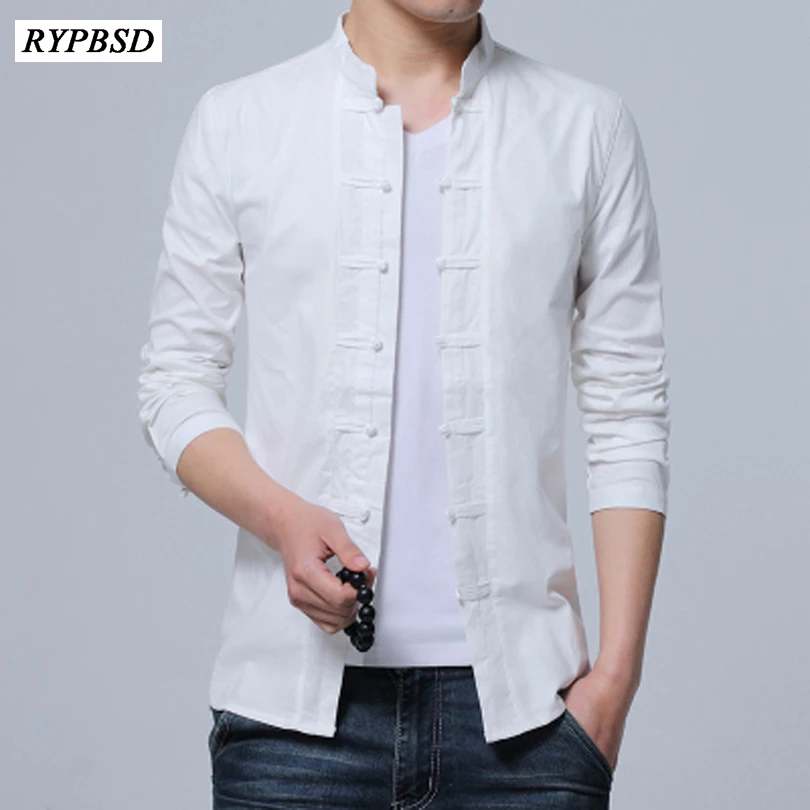 

Linen Shirts 2019 Men Slim Fit Chinese Linen Shirt Mandarin Collar Casual Long Sleeve Chinese Button Shirts Men 3 Colors