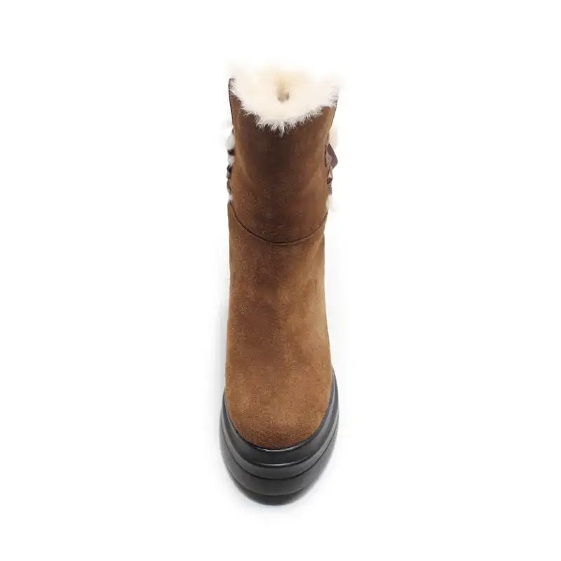 De Cruz Botas Cuñas Vaca Redonda 2018 Negro Mujeres Atado Para Nieve Moda Las brown Gamuza Tobillo Plataforma Cuero Invierno Memunia Punta BYwOq1EE