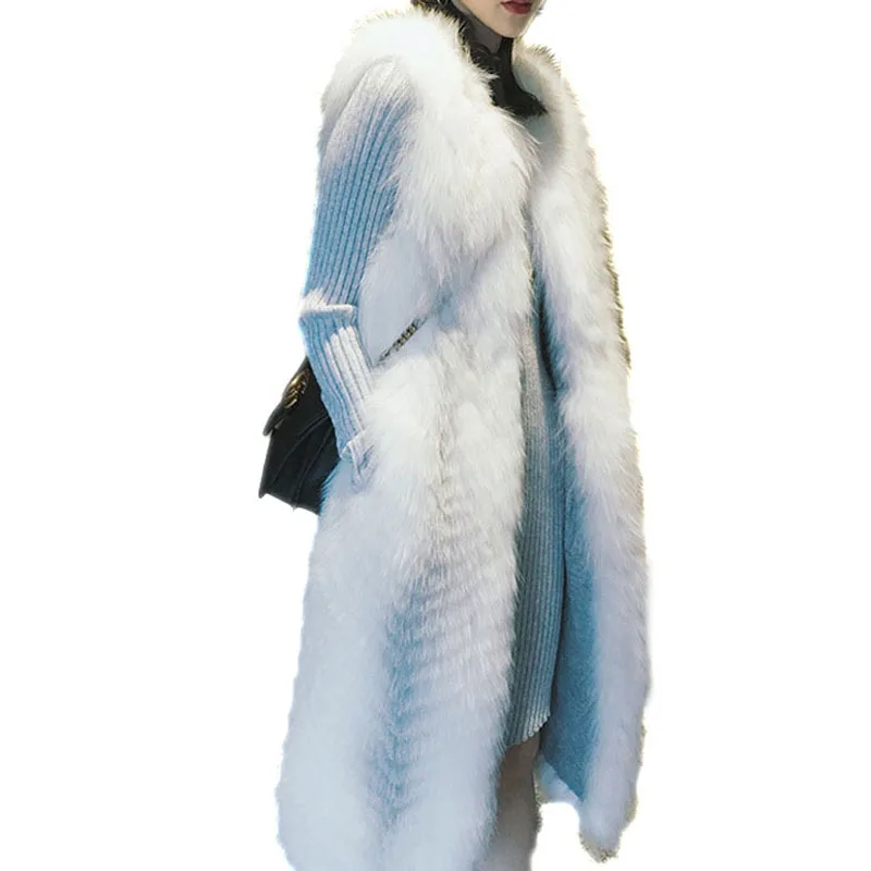 

New Whole Leather Women Genuine Cross Fox Fur Vest Coat Lady Real Natural Fur Waistcoast Female Long Warm Silver Coats