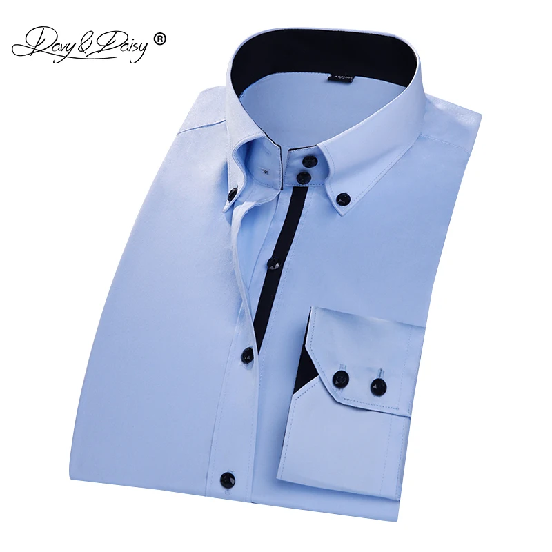 Vente DAVYDAISY 2018 Nouvelle Arrivée Haute Qualité Printemps Double Boucle Hommes de Chemise À Manches Longues Homme Solide Chemises camisa masculina DS205