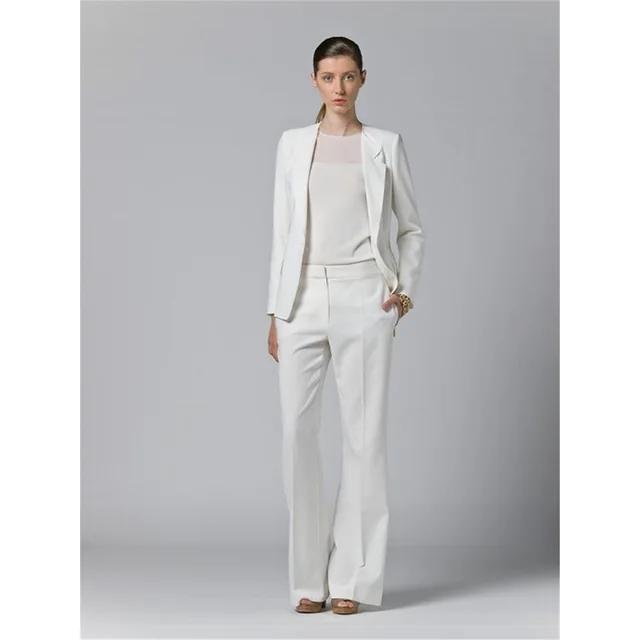 White Womens Business Suits 2 Piece 