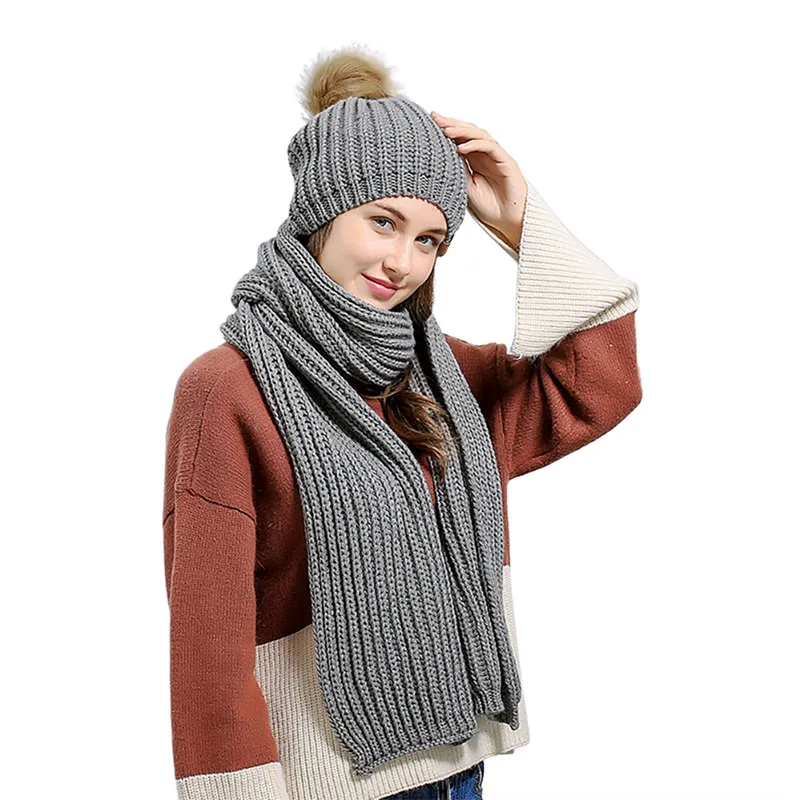 Для женщин мода зима теплая вязаная шапка, шарф Набор Череп Кепки s Женская шапка; шарф + теплая шапка женская 2 шт./компл