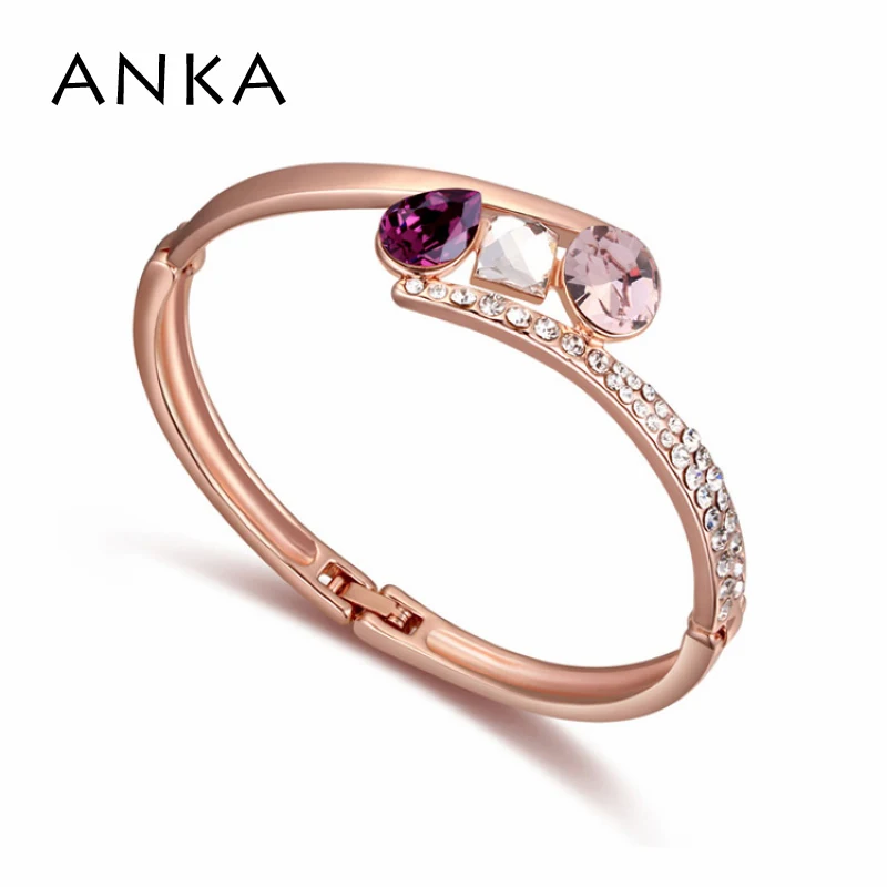 

ANKA New Women's Rose Gold Color Channel Setting White Crystal Bangle Main Stone Crystals from Austria #110354