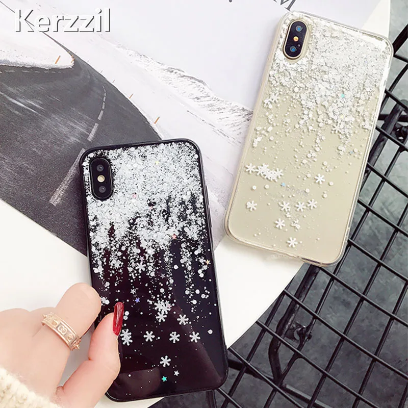 

Kerzzil Lovely Snowflake Phone Case For iphone 6 Case For iphone 7 6 7 8 PLus X Back Cover Fashion Glitter Bling Paillette Cases