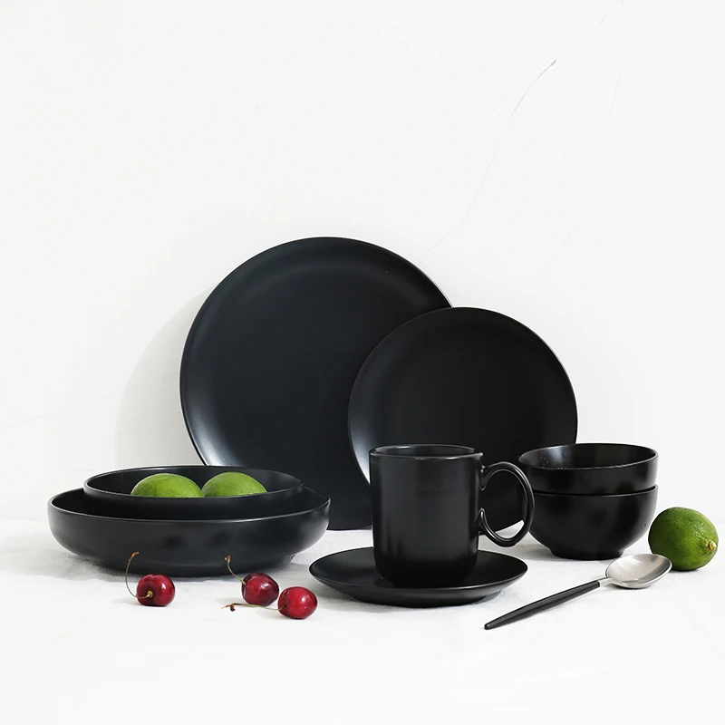 NIMITIME японская простая однотонная керамическая посуда черная домашняя посуда Западный комплект посуды для ресторана