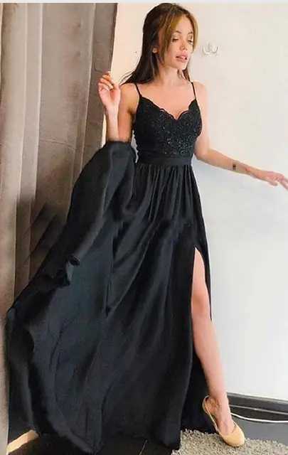2019 New Black Prom Dress Spaghetti 
