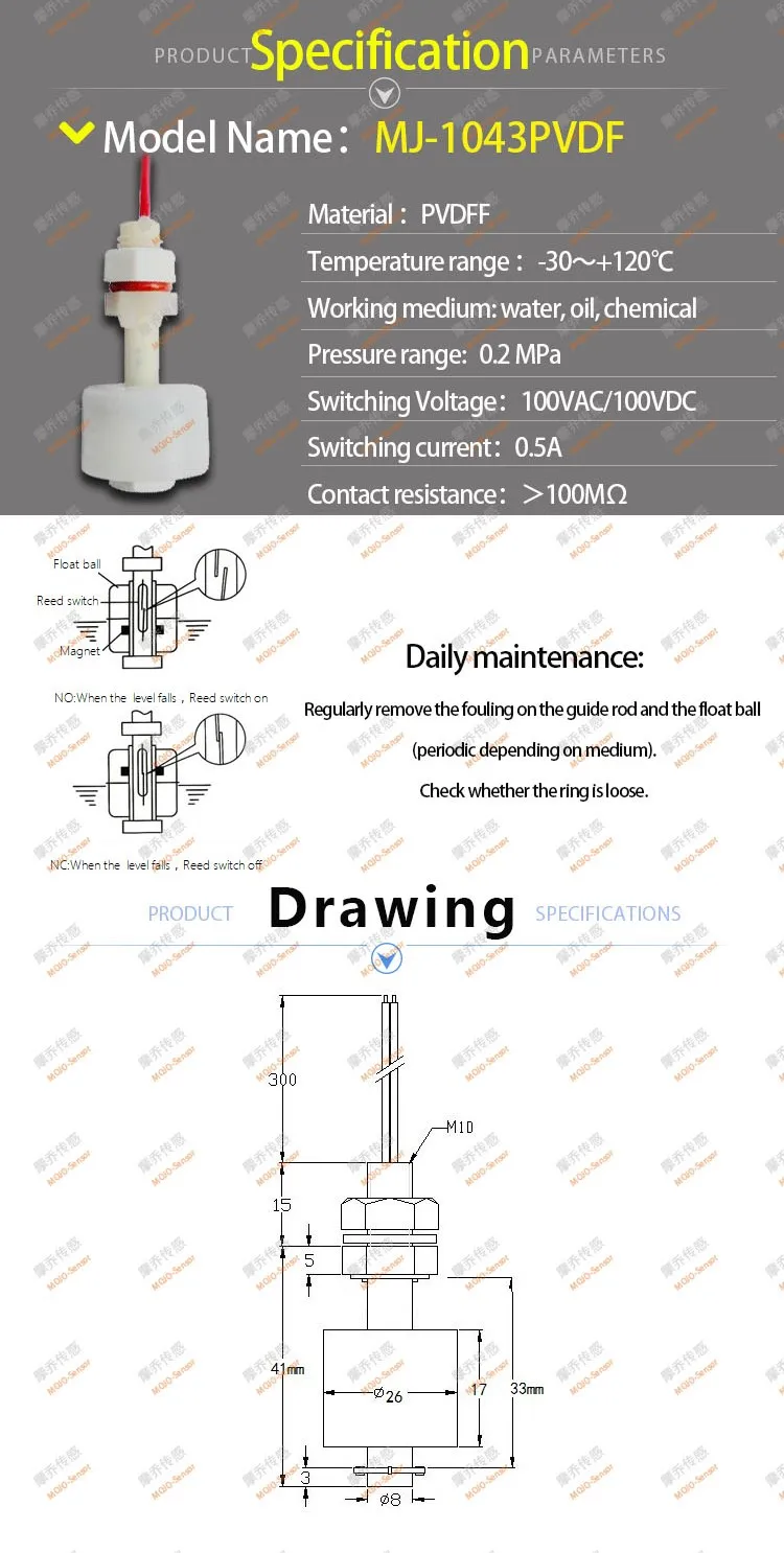 MJ-1043PVDF(10 шт./партия) устойчив к коррозии кислот сточных вод контроллер уровня воды 1A1: 10 Вт 100 в 0.5A