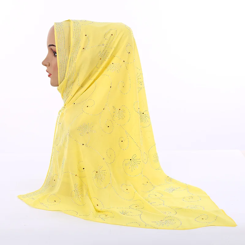 

Premium Bubble Chiffon Women Scarves Summer Long Shawl Muslim Female Hijabs Headscarf Exquisite Rhinestone Voile 70x170cm 1pc