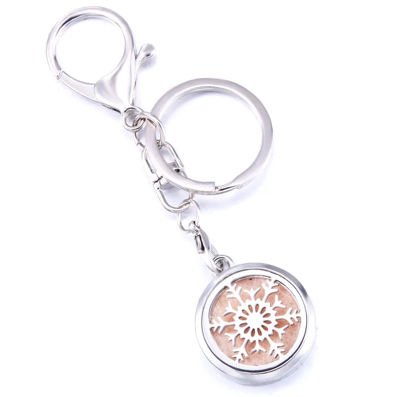 

Snowflake Aroma Keychain Open Locket Stainless Steel Perfume Aromatherapy Essential Oil Diffuser Box Keychain Fine Jewelry