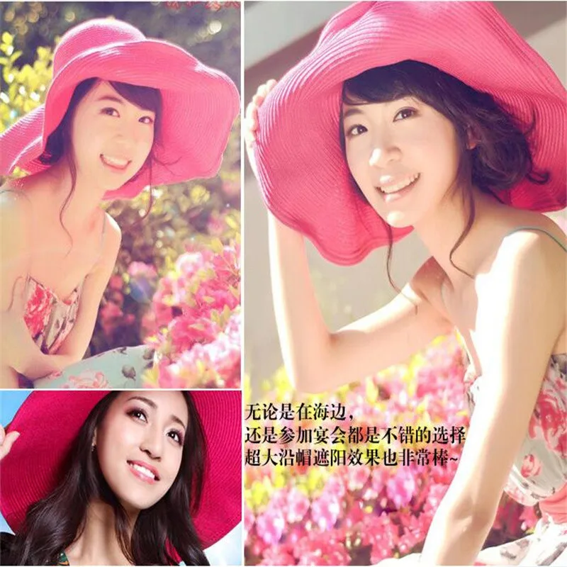 Xuyijun 2017 السيدات أزياء المرأة طوي واسعة كبيرة مرن بريم الصيف قبعة الشمس الشاطئ قبعة القش كاب قطرة الشحن 14 اللون
