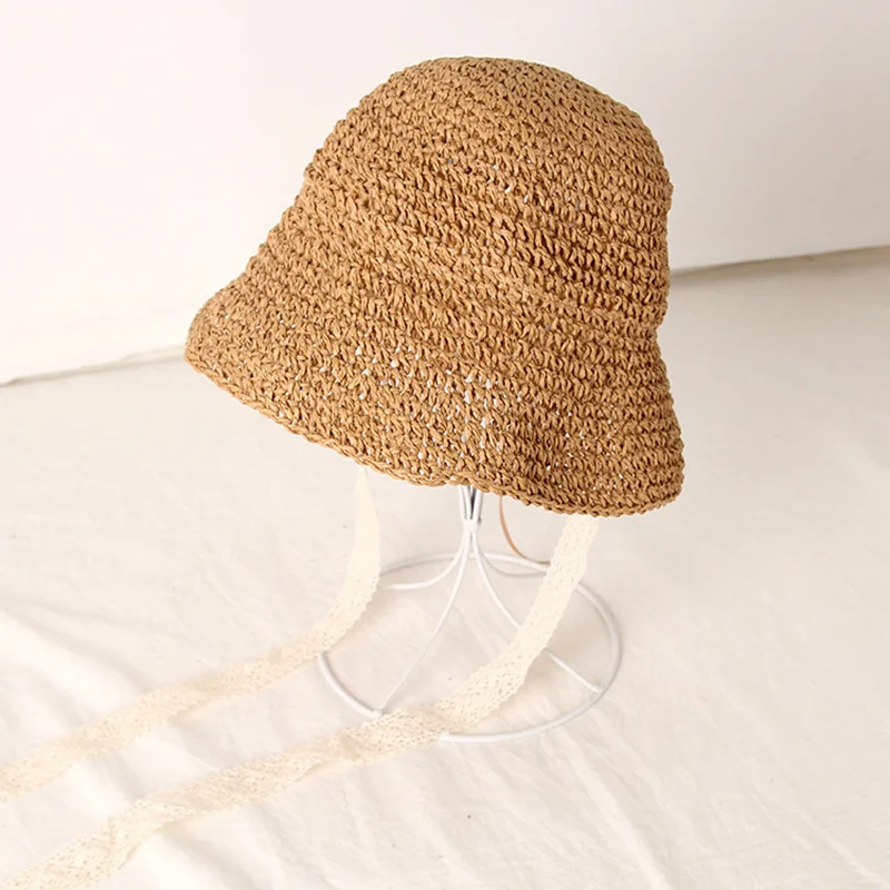 Летняя детская соломенная шляпа, милые дышащие кружевные Пляжные шапки для девочек и мальчиков с широкими полями, ветрозащитная однотонная шапка
