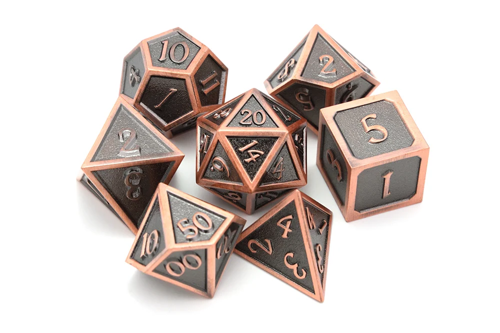 Battleworn медные многогранные металлические кости D4 D6 D8 D10(0-9,00-90) D12 D20 для RPG MTG DnD настольные игры кости сумка включает