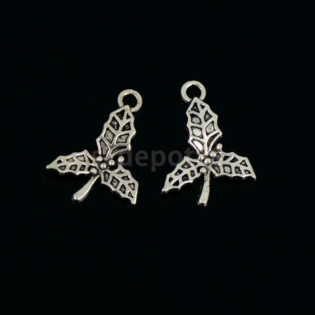 

30Pcs Tibetan Silver 3 Leaf Holly Xmas Charms Pendants Jewelry DIY Making