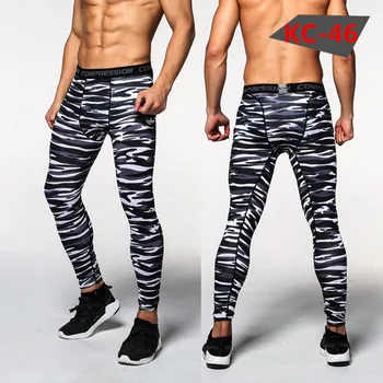 

Men's Sport Running Pants Camo Print Slim Compression Leggings Base Layer Long Trousers