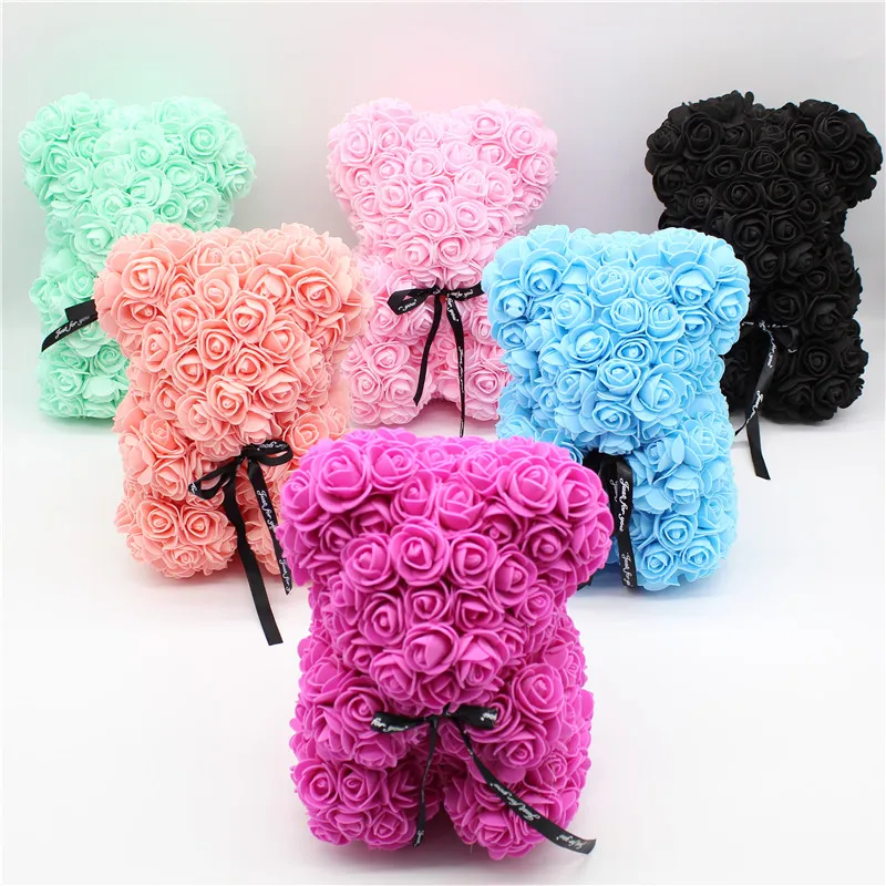 

2019 Hot Sale 25cm Soap Bubble Bear Rose Teddy Bear Women Valentine's Day Gift Christmas Rose Flower Artificial New Year Gift