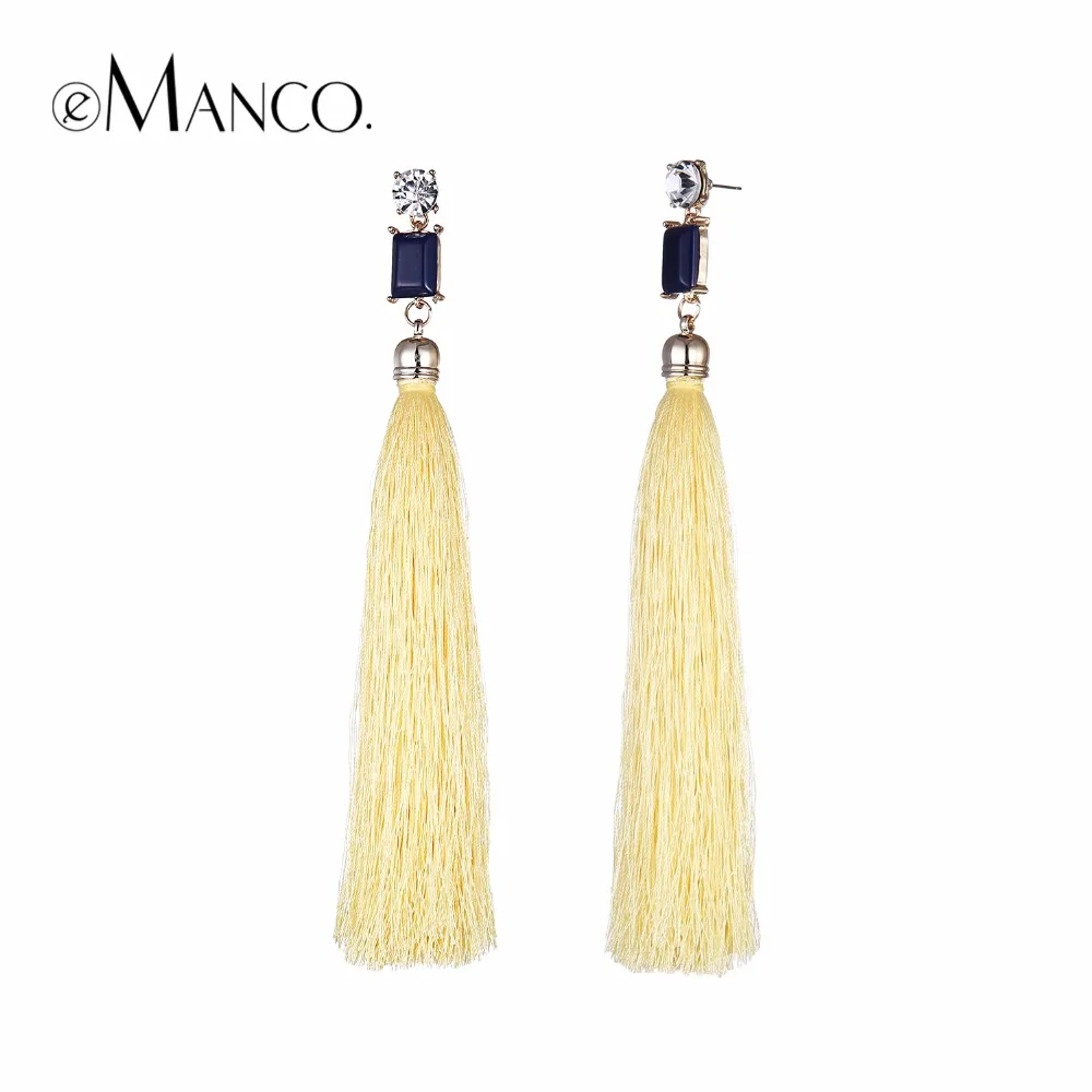 

eManco Bohemian Dangle Drop Earrings for women Statement Yellow Long Tassel Hanging Earring Summer Beach Jewelry