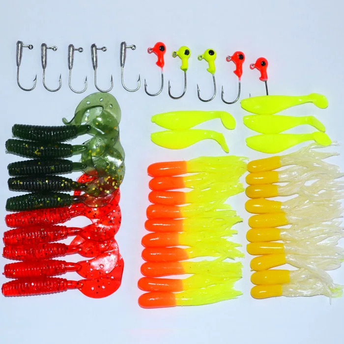 New Many Fishing Lures Bait Tackle Soft Small Jig Head Box Set Simulation Suite