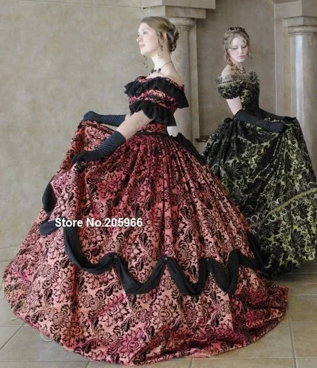 

Free Shipping CUSTOM Victorian Civil War flocked velvet Taffeta Ball Gown Dress Day Vintage Dress/Holiday Dress