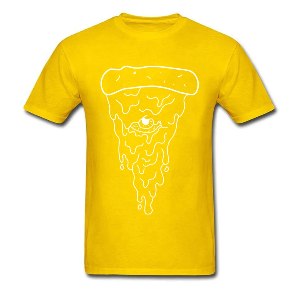 Round Neck Illuminati Pizza 100% Cotton Fabric Men's T-shirts Casual Short Sleeve Tops Tees Funky Customized Tee-Shirt Illuminati Pizza yellow
