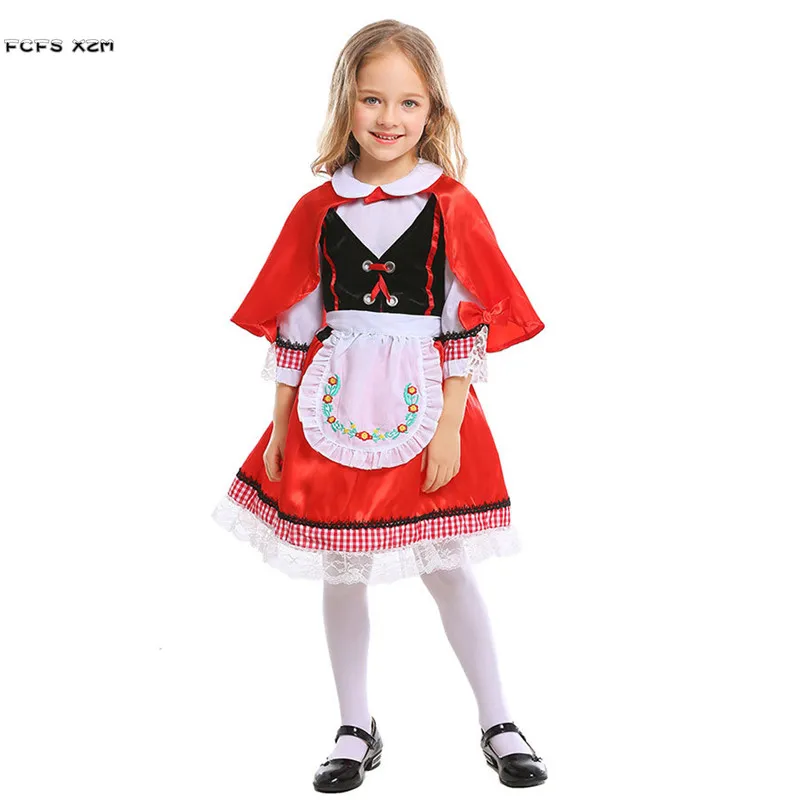 

S-XL Girls Halloween Little Red Riding Hood Costume Kids Children Anime Cosplay Carnival Purim Stage play Masquerade party dress
