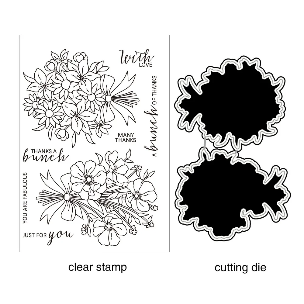 

Two Flowers Metal Cutting Dies and Clear Stamp Set for DIY Scrapbooking Photo Album Decoretive Embossing Stencial