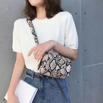 

Snakeskin Print Metal Ring Women Square Crossbody Chest Bag Waist Fanny Pack