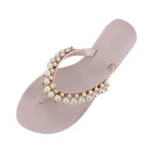 JAYCOSIN/женские пляжные шлепанцы; Вьетнамки; сандалии с жемчугом; модные шлепанцы; обувь на плоской подошве; модные сандалии на плоской подошве с круглым носком; женская обувь для улицы