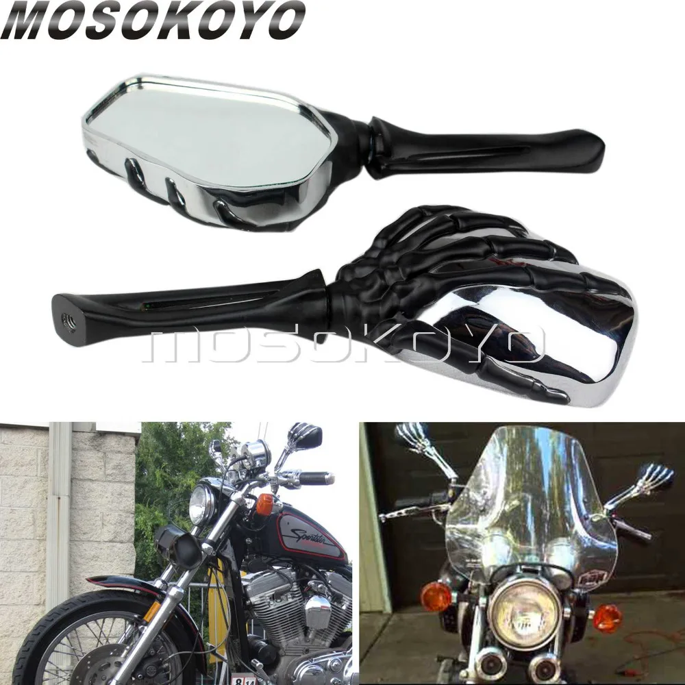 Хром Череп заднего вида зеркала Скелет боковое зеркало для Honda Shadow VTX Ace Aero Kawasaki Vulcan VN V-Max V-Star круизер
