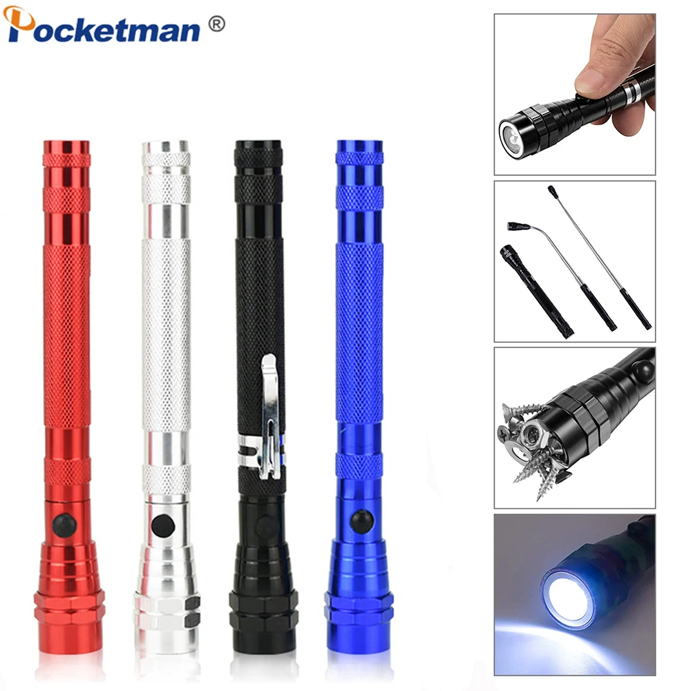 

New Portable flashlight Flexible Head Torch 360 Degree Adjustable with Magnet Telescopic Flexible 3 LED Lamp Pick Up Tool Light