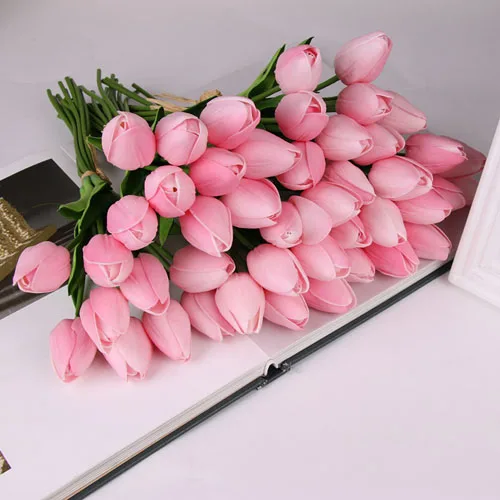 10 шт. красивые настоящие на ощупь цветы латексные тюльпаны искусственный букет поддельный цветок Свадебный букет декоративные цветы для свадьбы - Цвет: pink