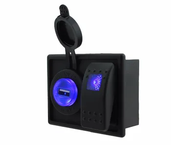 

DC 12V-24V blue 2.1A Single USB Port Blue Led Rocker Switch with Holder Hhousing for Car Boat RV Motorcycle Marine