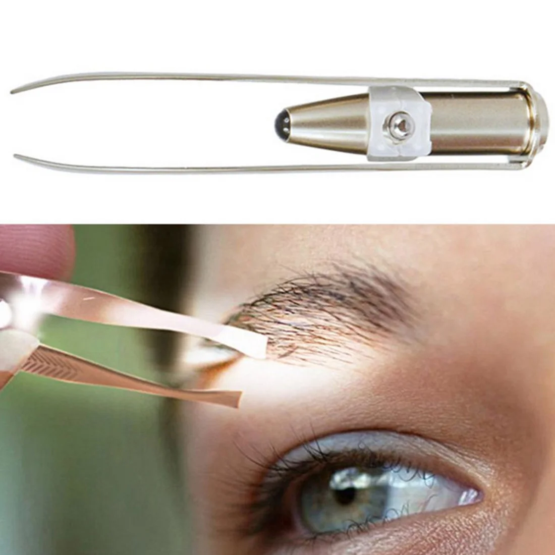 

Light-weight LED Light Eyebrow Tweezers/Stainless Steel Clamps Eyebrow Hair Removal Make-up Tool with Bright LED Light