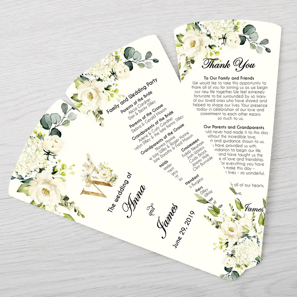Modern Collection Wedding Program Petal Fans Assembled