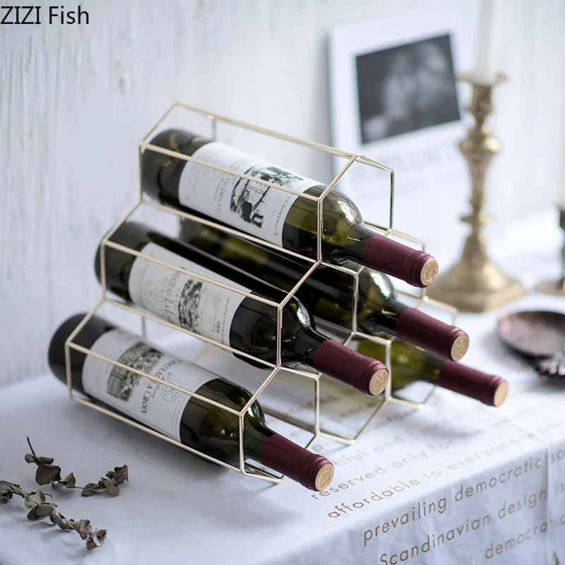 

Nordic Style Golden Metal Wine Rack Creative Wine Bottle Rack Home Wine Display Stand Decoration Ornaments