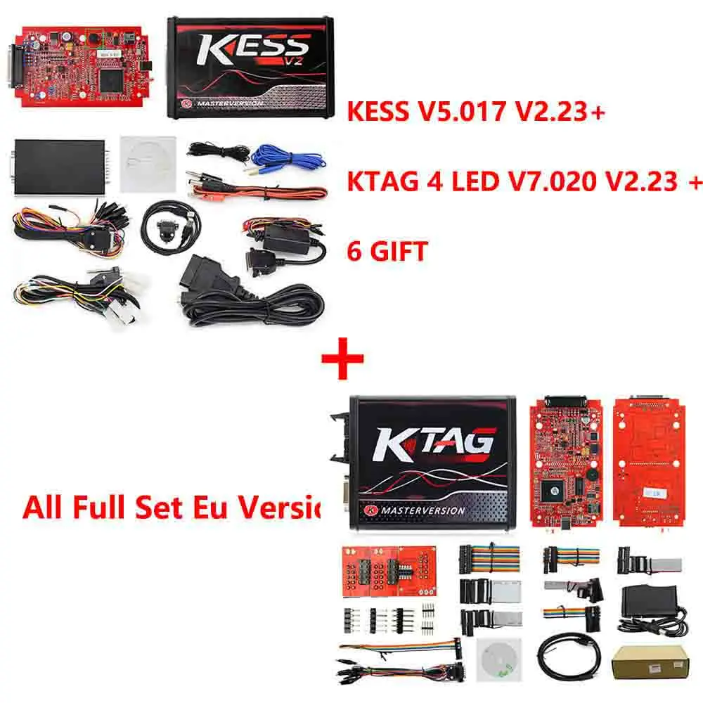 Новейший онлайн V2.47 EU красный Kess V5.017 OBD2 менеджер Тюнинг Комплект KTAG V7.020 4 светодиодный Kess V2 5,017 ECU программист неограниченный - Цвет: KESS V2.23 KTAG EU