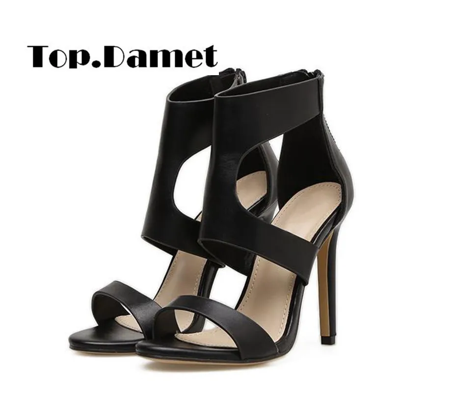 

Top.Damet Women Fashion Super High Thin Heels Ankle Strap PU Leather Sexy Summer Ladies Zipper Party Rome Sandals Shoes Woman