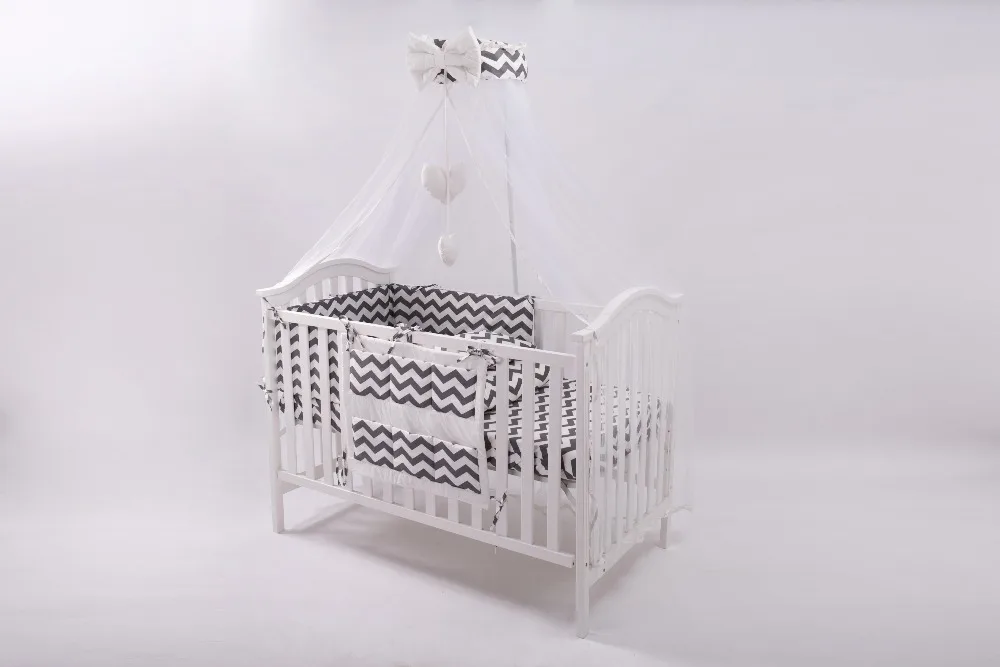 7 шт. серые модные кроватка Постельные принадлежности Набор для новорожденных младенческой номер для маленьких Спальня Комплект ясельный Постельные принадлежности
