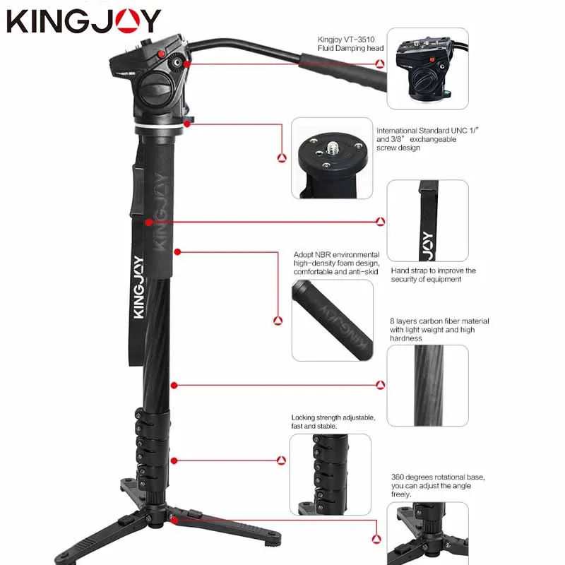 Kingjoy MP4008F + VT 3510 профессиональный монопод Dslr для всех моделей камеры штатив Стенд