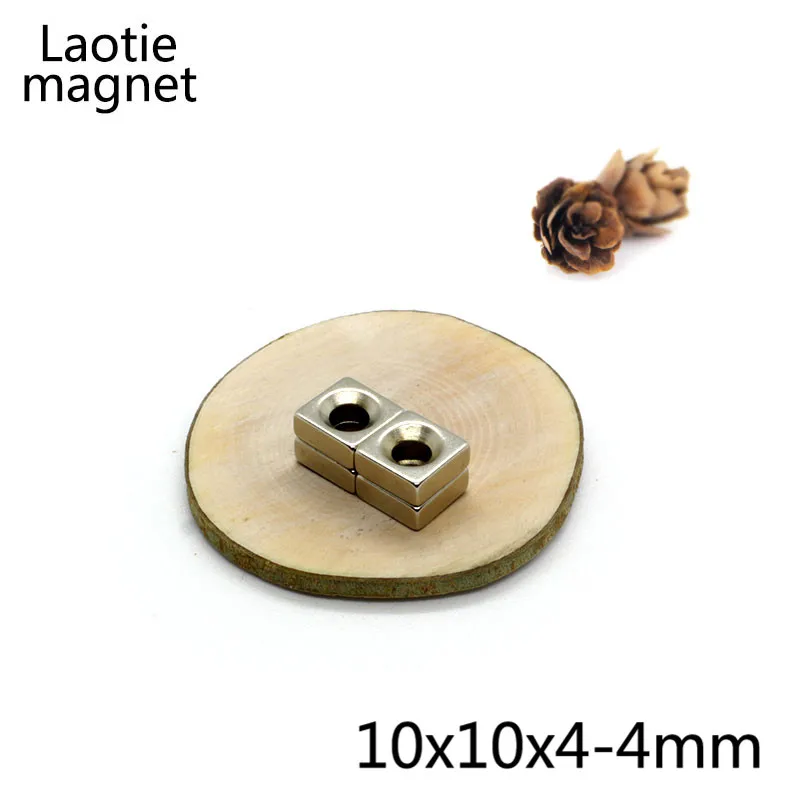 

50pcs Cuboid N35 NdFeB Magnet 10x10x4 mm with M4 Screw Countersunk Hole 4mm Block Neodymium Rare Earth Permanent Magnet 10*10*4