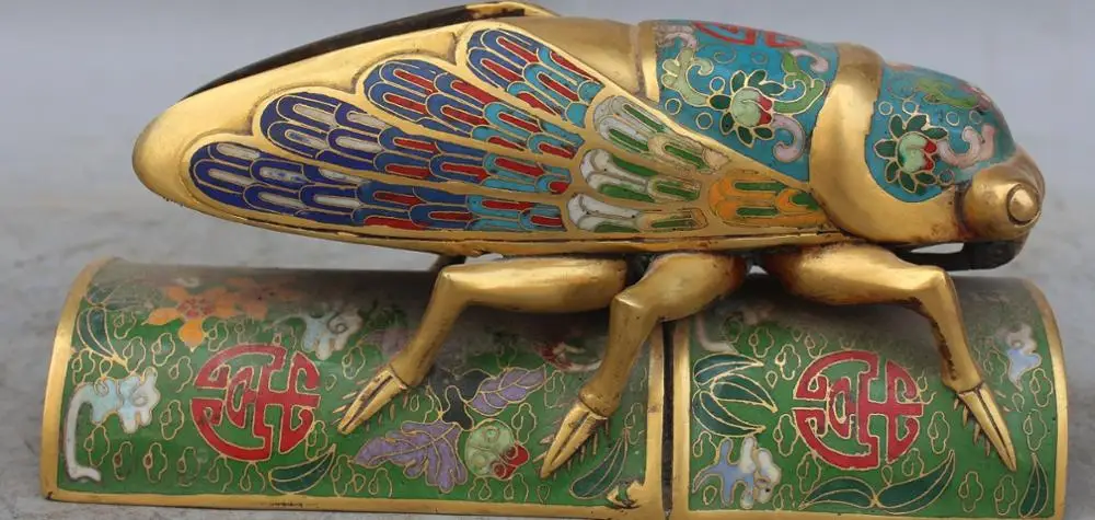 

8" Chinese Cloisonne Enamel 24K Gold Scorpion Snail Cicada Tree Branch Censer