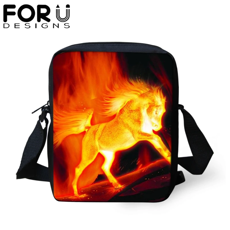 

FORUDESIGNS Fire Crazy Horse Crossbody Bag Women Men Travel Messenger Bags Cool Horse Printing Shoulder Satchels 2019